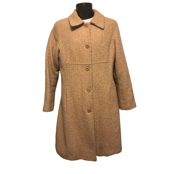 Halston Women's Vintage Oatmeal Tweed Wool Fall Winter Coat - Picture 1 of 8
